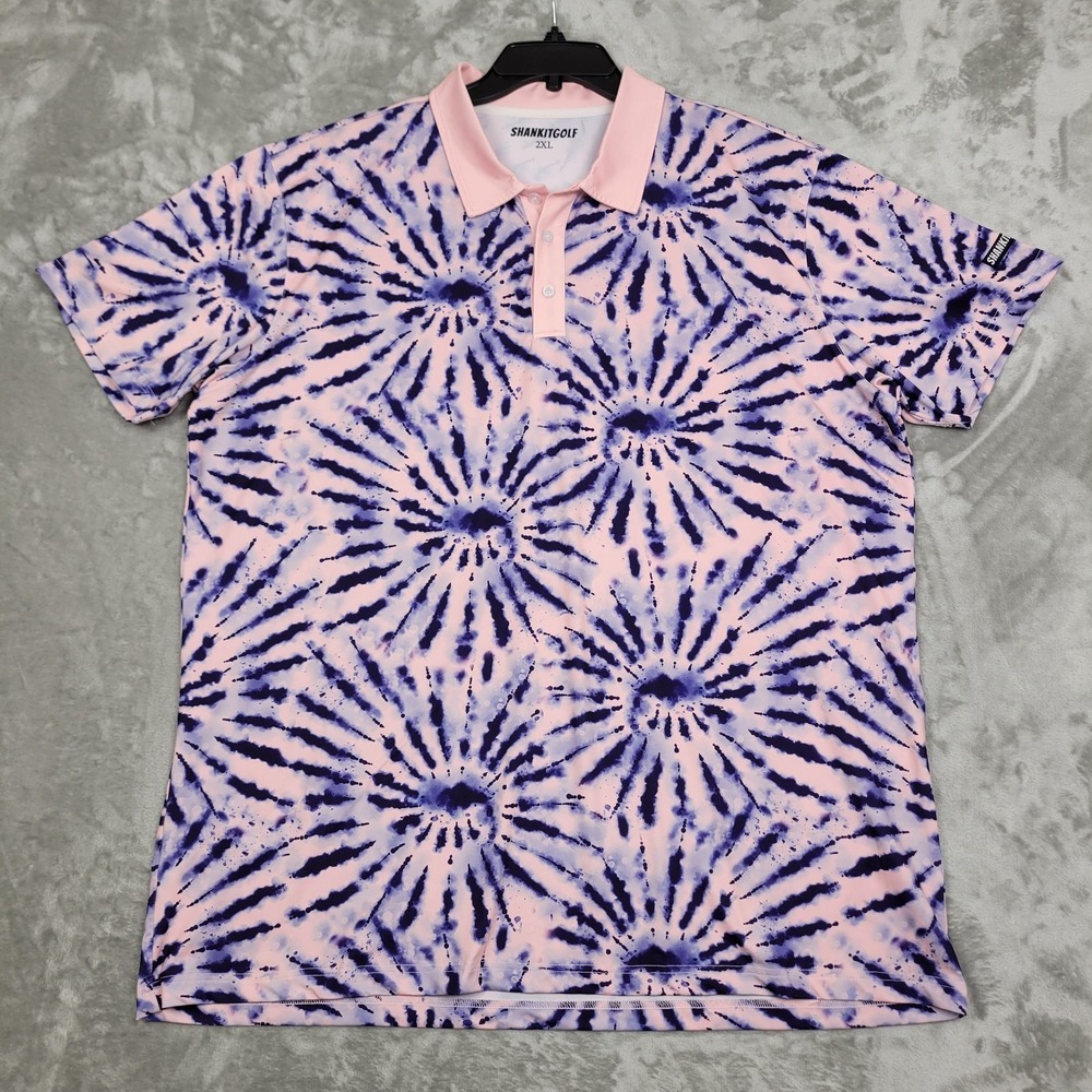 Shankitgolf Mens Pink Purple Tie-Dye Short Sleeve Shirt Performance 2XL Casual